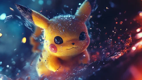 Bright electric creature smiles amid glowing crystal sparks