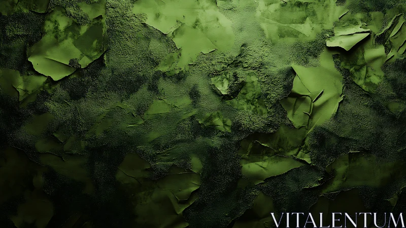 Textured green relief surface with stratified flaking layers.