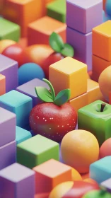 Candy-box orchards bloom between pastel pixel blocks
