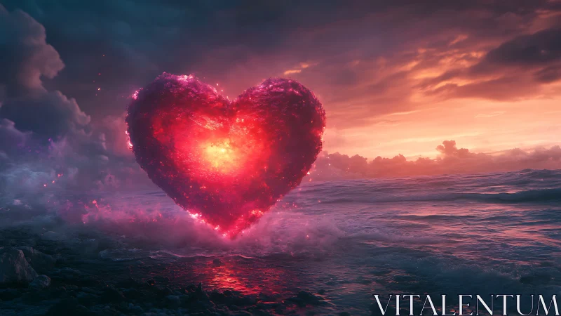 Glowing Heart of Light Rising Over the Ocean.