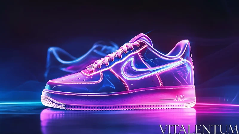 Neon Nike sneaker in glowing purple and blue light profile.