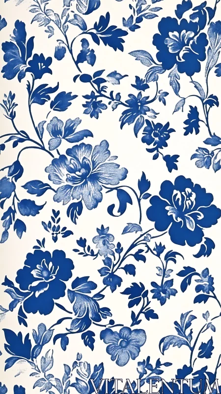 Monochrome cobalt floral surface with dense botanical tiling.