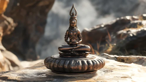 Bronze mountain sage listens to sunlight in perfect stillness