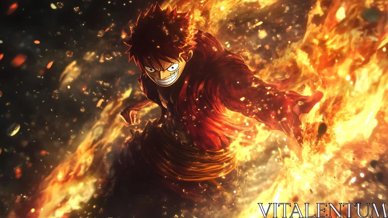 Fiery anime fighter unleashes blazing power burst.