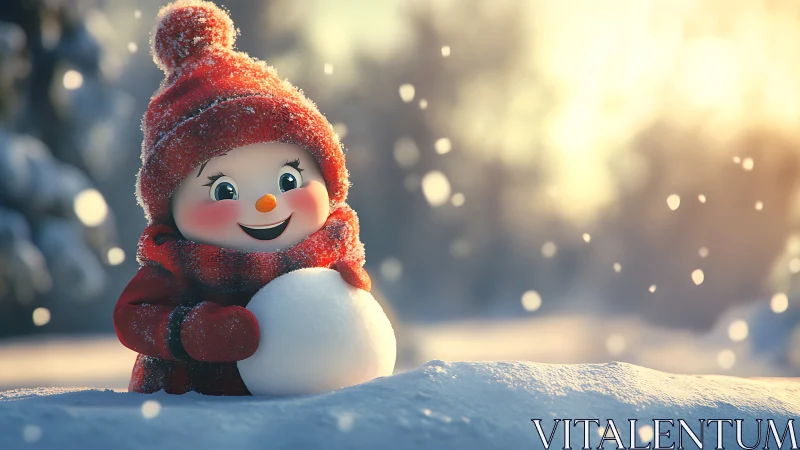 Snowball giggles under honeyed winter sunrise glow.