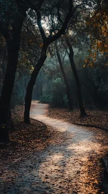 Sunlit Path Through Darkened Forest Tunnel.