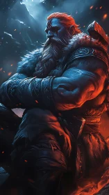 Frostfire warlord broods between embers and glacier winds.