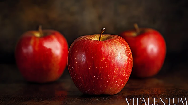 Red apples on dark surface in simple studio arrangement.