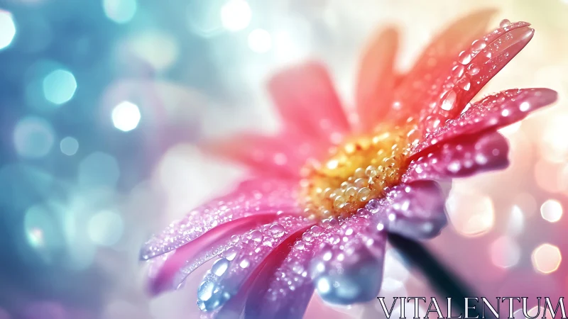 Daydream Petals: Droplet-Kissed Blossom in Bokeh Reverie.