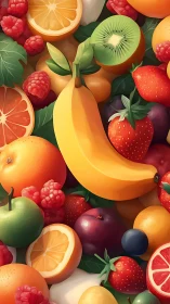 Sunlit cascade of ripe fruit in luscious painterly color.