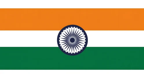 Horizontal tricolour flag displays central navy blue wheel