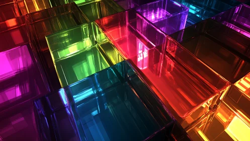 Chromatic glass cube grid in luminous 3D perspective.