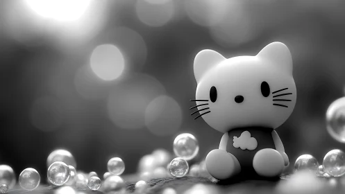 Minimalist 3D Character Model with Bokeh Environment and Translucent Sphere Particles