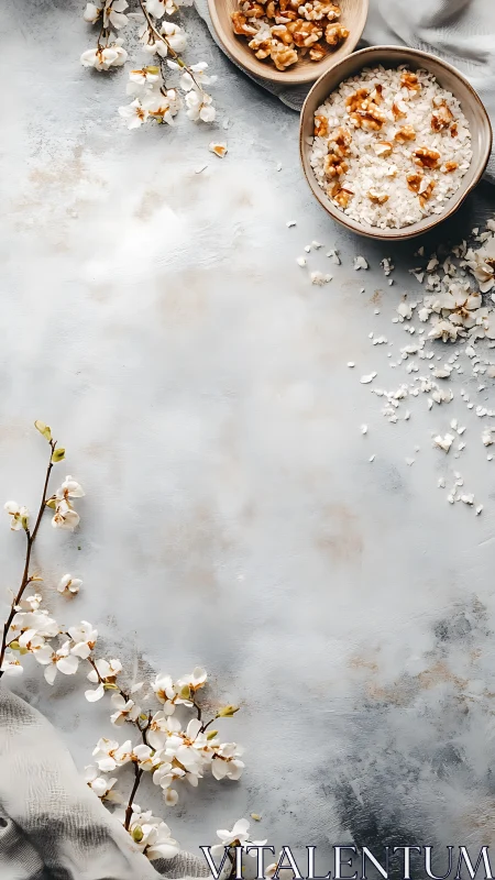 Calm spa composition pairs sea salt and blossoms on stone