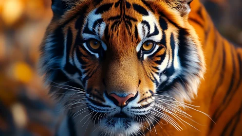 Tiger portrait locks intense amber gaze on viewer