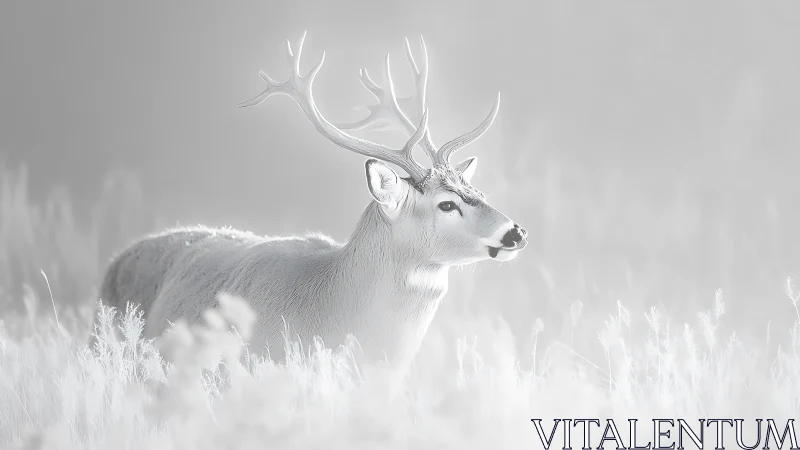 Majestic white deer in dreamy soft focus, ethereal nature photograph.