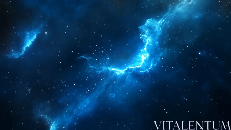 Blue cosmic nebula arc across deep starfield sky.