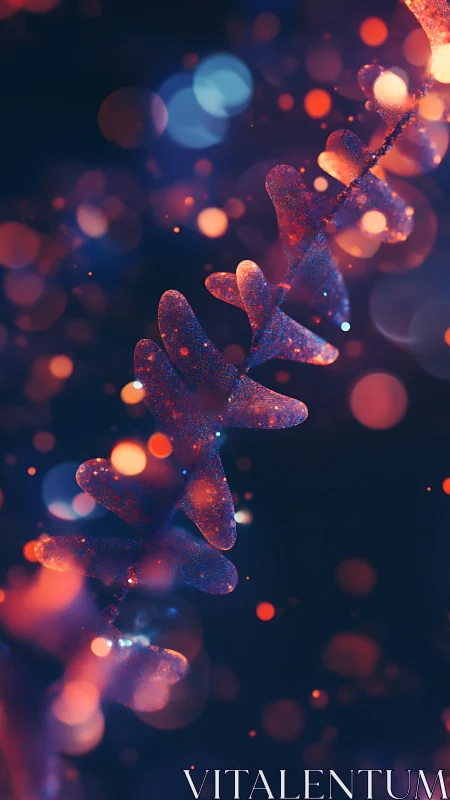 Bioluminescent particle helix in shallow depth bokeh field.