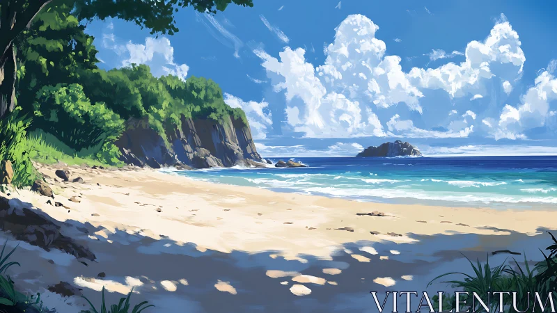 Tropical Beach Cove with Cliff Formations and Azure Waters.