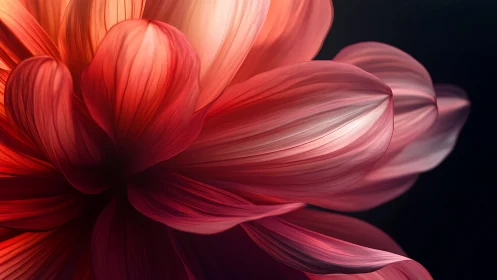 Digital close-up renders layered red and pink flower petals