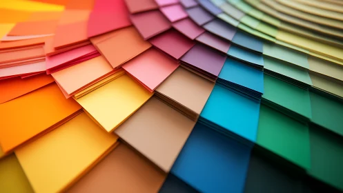 Color swatch cascades spiral outward in precise paper waves