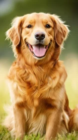 Golden retriever portrait in soft-focus outdoor bokeh field