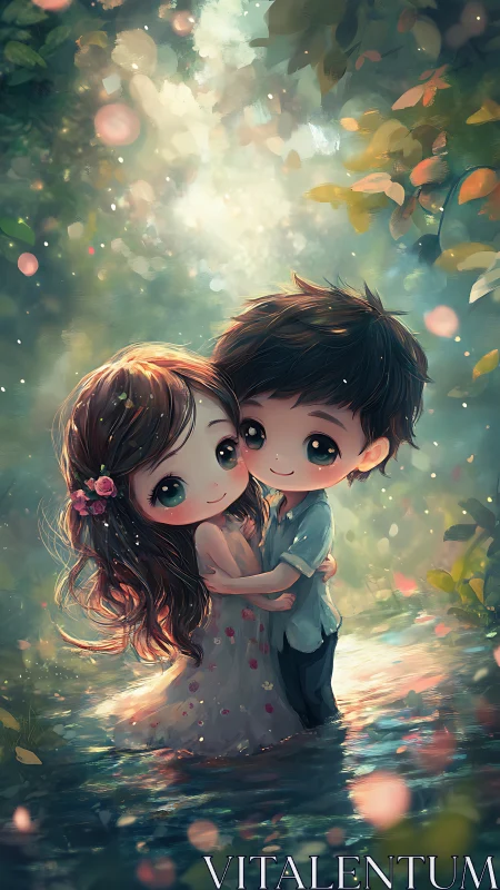 Two Adorable Anime Children Sharing a Magical Embrace