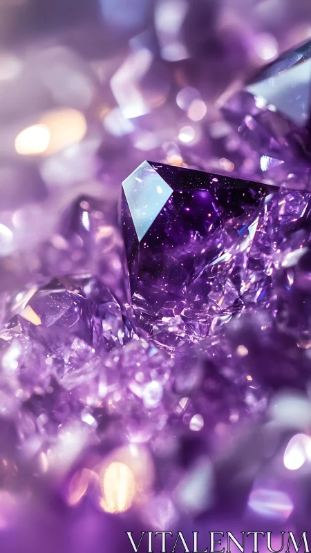 Macro optical study of faceted amethyst crystal refractions.