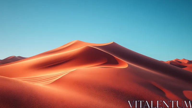 Sunlit desert dunes curling beneath a clear blue sky.
