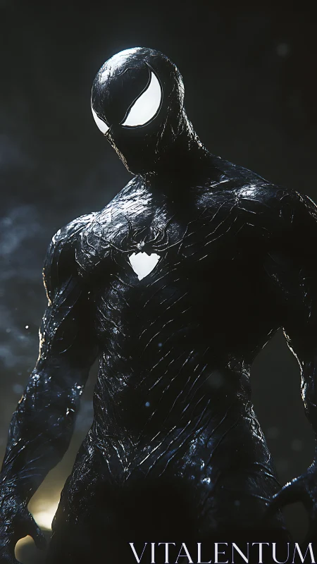 Black muscular symbiote figure stands in dramatic light