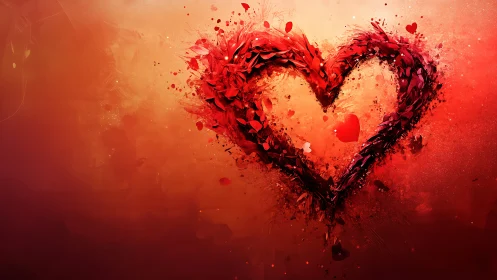 Fragmented Heart Particle Explosion Abstract Digital
