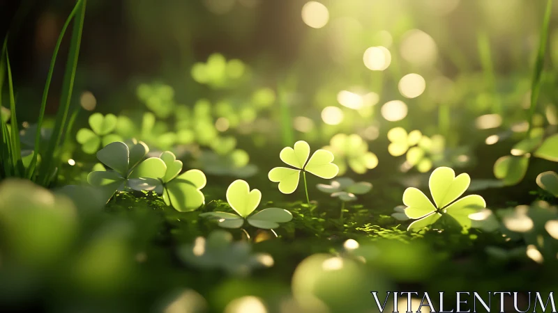 Sunlit clover meadow glowing with soft morning magic.