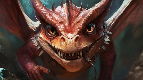 Fiery hatchling dragon lunges forward with molten mischief.