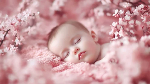 Sleeping Infant in Blossoms: Soft Focus Dreamscape.