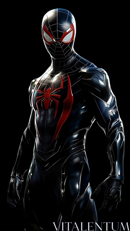 Black-suited spider hero rendered in glossy digital detail.