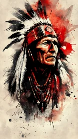 Crimson plume elder in splattered watercolor silence.