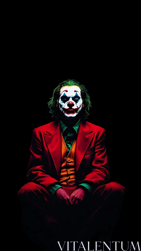 Chromatic clown figure in low-key isolating portrait lighting.