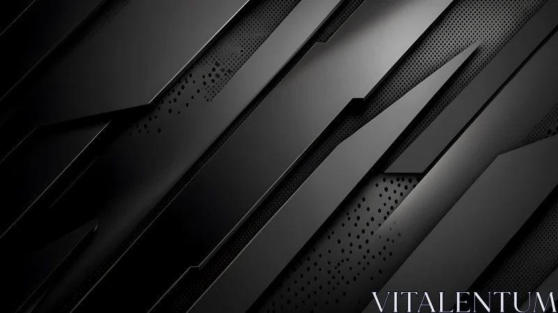 Black angular metal layers form sleek geometric tech pattern.