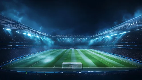 Midnight floodlights cradle a pristine, expectant pitch