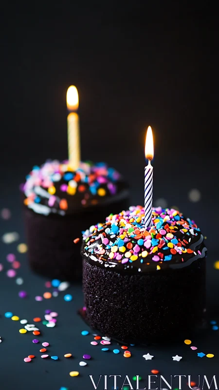 Festive Black Velvet Birthday Cupcakes With Sparkling Candles