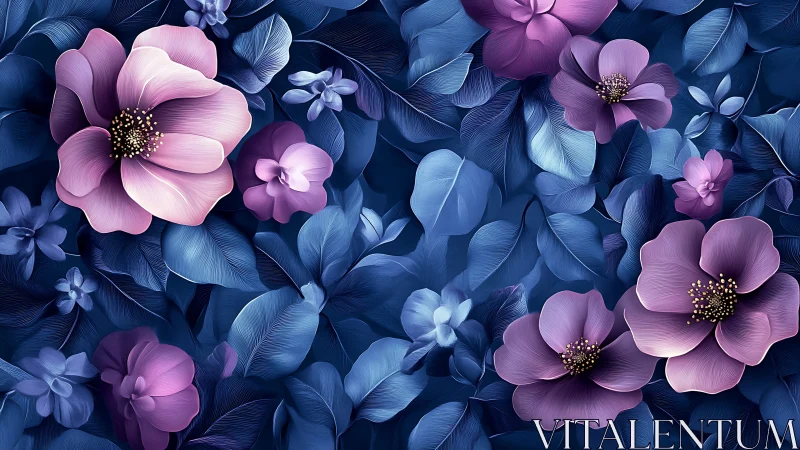 Pink and Purple Flowers Blooming Among Deep Blue Foliage