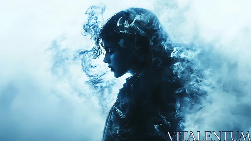 Profile silhouette in blue smoke and diffused backlight.