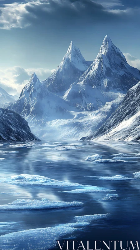 Glacial spire guardians over a mirror of drifting ice floes.