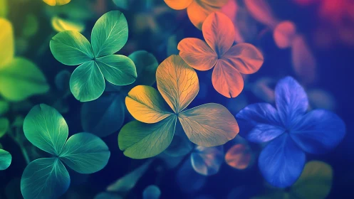 Luminous Four-Leaf Clovers in Vibrant Spectrum Gradient.