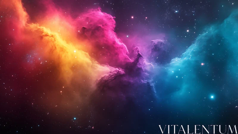 Color-saturated nebula cloud spans deep star-filled outer space