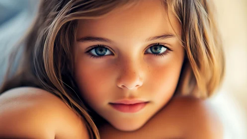 Young girl with striking blue eyes gazes thoughtfully into distance.