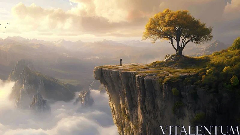 Solitary dreamer greets the sunrise at the world’s high edge