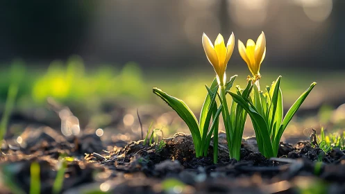 Yellow Crocus Bloom with Shallow Depth of Field.