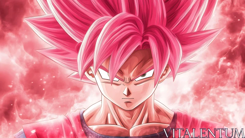 Fiery pink haired anime warrior stands ready in glowing power