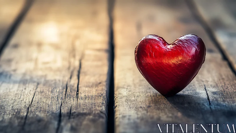 Crimson Heart on Weathered Wood with Shallow Depth Field